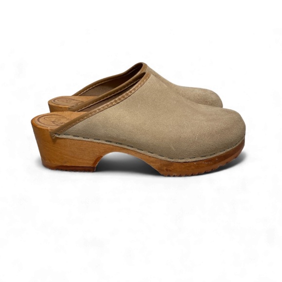 TROLLS Sweden Tan Leather & Suede Wooden Clog Mules – Size 37 / US - Picture 2 of 13